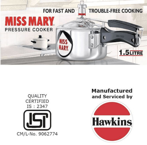 Hawkins Miss Mary Pressure Cooker, 1.5 Litre, Silver (MM15) - Image 4
